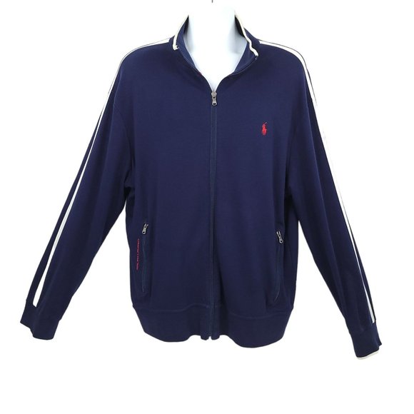 Polo Ralph Lauren Performance Full Zip Jacket Mens Size XL Stripe Track Blue - Picture 1 of 16